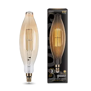 Лампа Gauss Filament BT120 6W 780lm 2400К Е27 golden straight LED 1/10