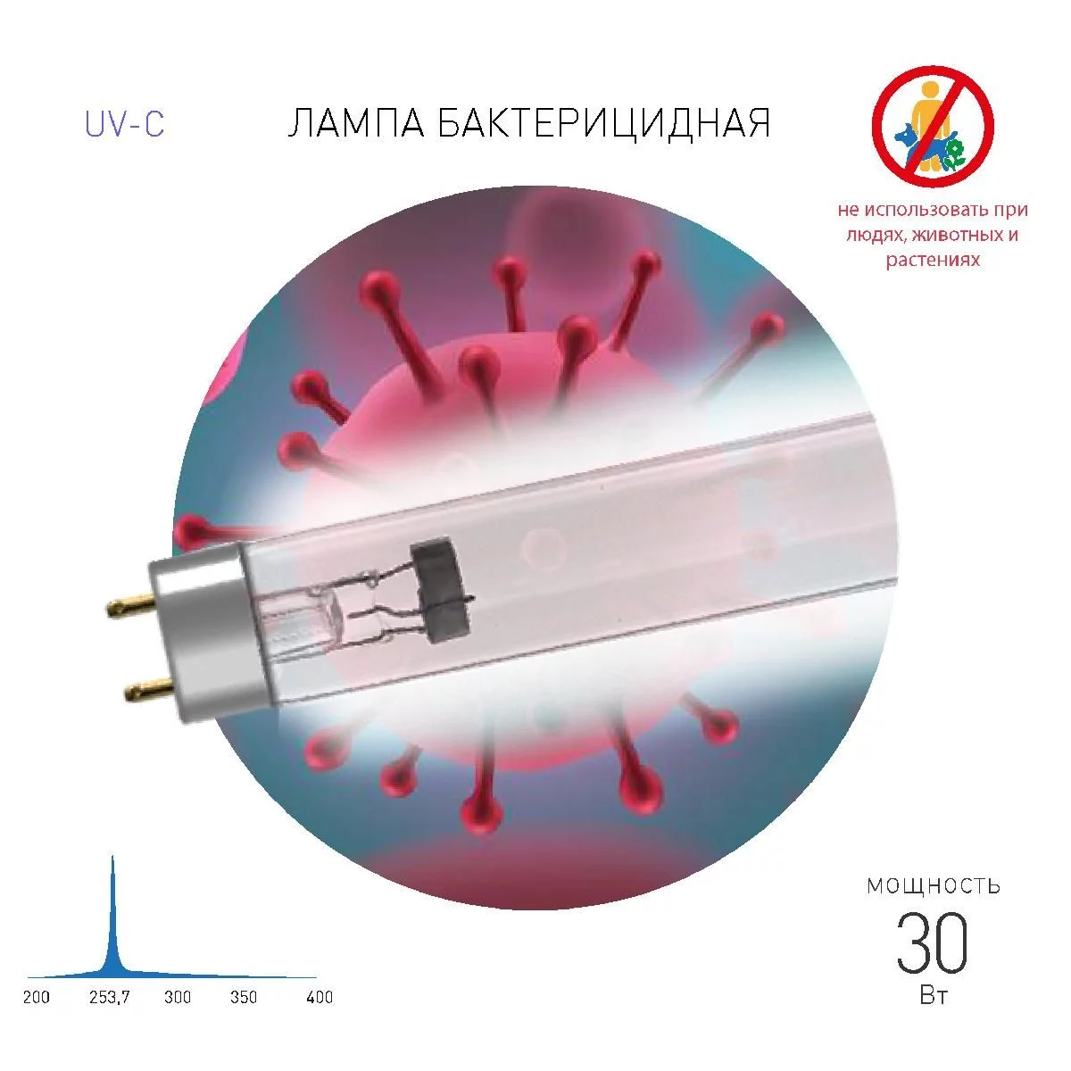 Бактерицидная ультрафиолетовая лампа ЭРА UV-С ДБ 30 Т8 G13 30 Вт Т8