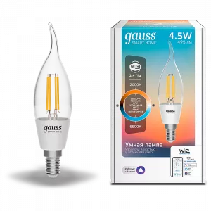 Лампа Gauss Smart Home Filament СF35 4,5W 495lm 2000-6500К E14 изм.цвет.темп.+дим. LED 1/10/40