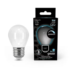 Лампа Gauss Filament Шар 9W 610lm 4100К Е27 milky диммируемая LED 1/10/50