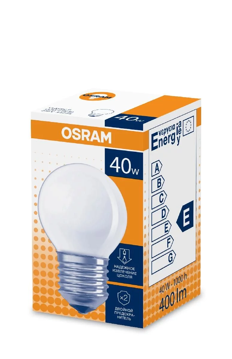 Лампочка Osram P45 40Вт Е27 / E27 230В шар матовый