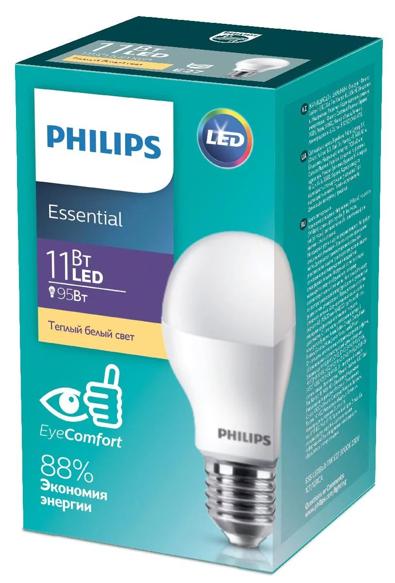 Лампочка светодиодная Philips ESS LEDBulb A60 11Вт 3000К Е27 / E27 груша матовая теплый белый свет
