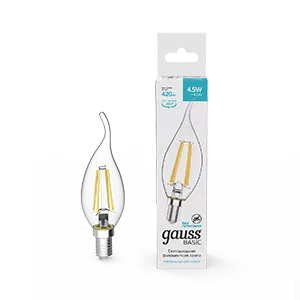 Лампа Gauss Basic Filament Свеча на ветру 4,5W 420lm 4100К Е14 LED 1/10/50