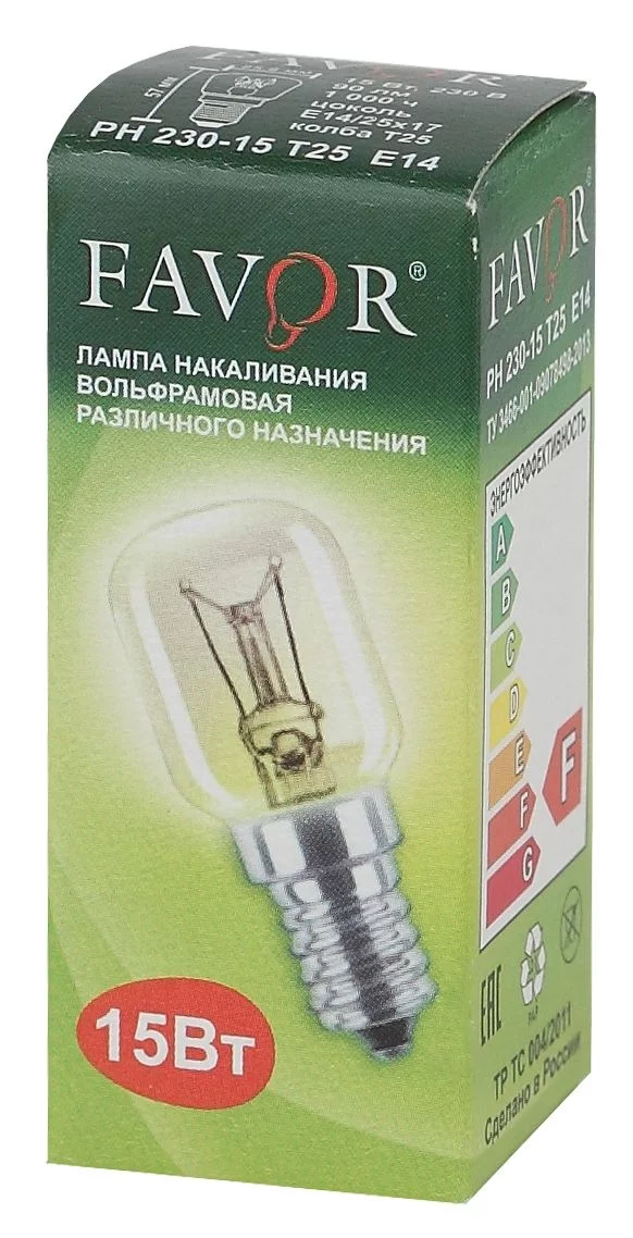 Лампочка Favor Т25 15Вт E14 / E14 230В для холодильника прозрачная