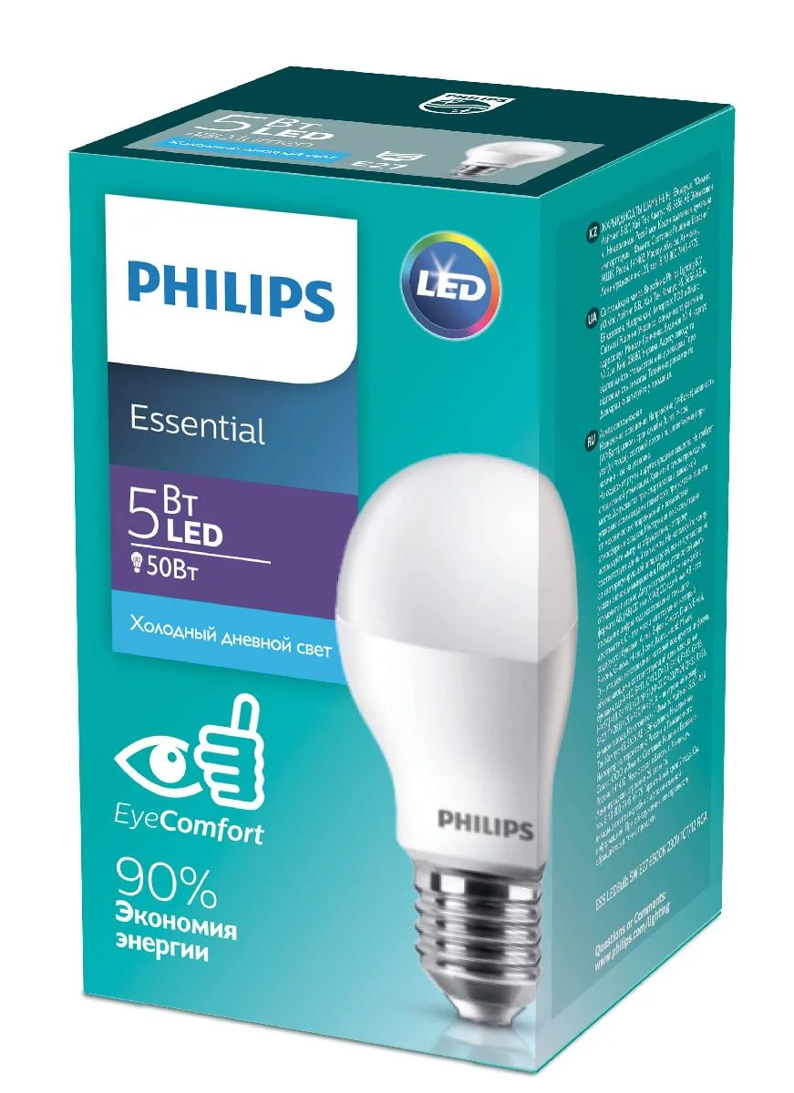 Лампочка светодиодная Philips ESS LEDBulb А55 5Вт 6500К Е27 / E27 груша матовая холодный белый свет
