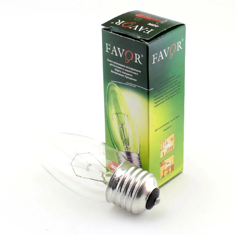Лампочка Favor B36 40Вт Е27 / E27 230В свеча прозрачная