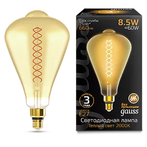 Лампа Gauss Filament ST164 8.5W 660lm 2000К Е27 golden flexible LED 1/6