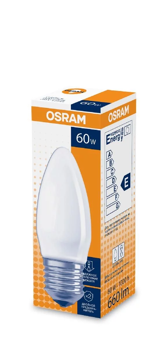 Лампочка Osram B35 60Вт E27 / Е27 230В свечка матовая