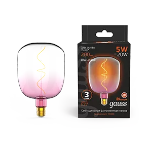 Лампа Gauss Filament V140 5W 200lm 1800К Е27 pink-clear flexible LED 1/6