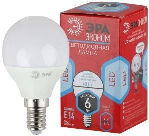 Лампочка светодиодная ЭРА RED LINE ECO LED P45-6W-840-E14 Е14 / E14 6Вт шар нейтральный белый свет