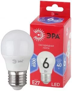 Лампочка светодиодная ЭРА RED LINE LED P45-6W-865-E27 R E27 / Е27 6Вт шар холодный дневной свет