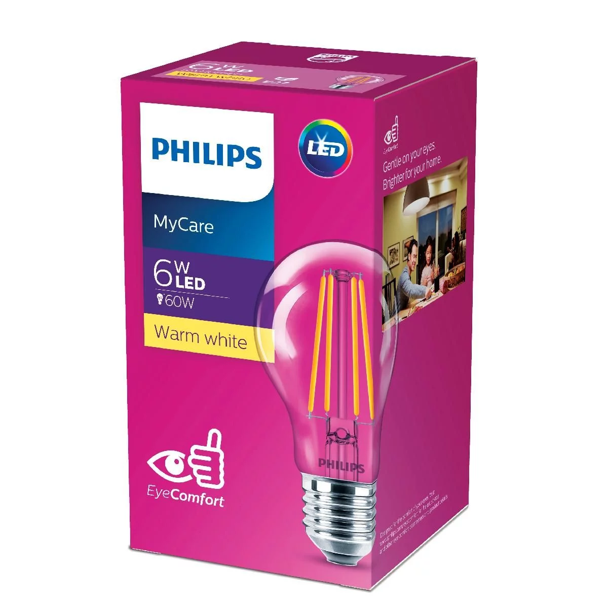 Лампочка светодиодная Philips LEDClassic A60 6Вт 3000К Е27 / E27 филаментная груша прозрачная теплый белый свет