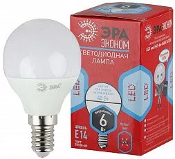 Лампочка светодиодная ЭРА RED LINE ECO LED P45-6W-840-E14 Е14 / E14 6Вт шар нейтральный белый свет