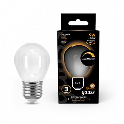 Лампа Gauss Filament Шар 9W 590lm 3000К Е27 milky диммируемая LED 1/10/50