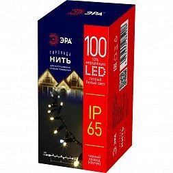 Гирлянда ЭРА ERAPS-NK10 светодиодная новогодняя нить уличная 10 м тёплый белый свет 100 LED