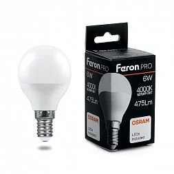 Лампа светодиодная Feron.PRO LB-1406 Шарик E14 6W 175-265V 4000K
