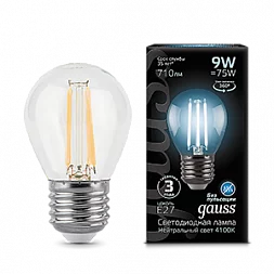 Лампа Gauss Filament Шар 9W 710lm 4100К Е27 LED 1/10/50