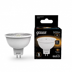 Лампа Gauss MR16 5W 500lm 3000K GU5.3 LED 1/10/100