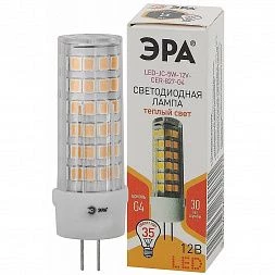 Лампочка светодиодная ЭРА STD LED JC-5W-12V-CER-827-G4 G4 5Вт керамика капсула теплый белый свет