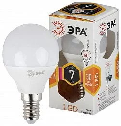 Лампочка светодиодная ЭРА STD LED P45-7W-827-E14 E14 / Е14 7Вт шар теплый белый свет