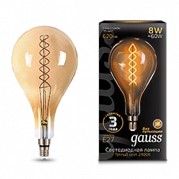 Лампа Gauss Filament А160 8W 620lm 2400К Е27 golden flexible LED 1/6