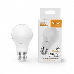 Упаковка 10 штук Лампа Gauss Basic A60 9,5W 800lm 3000K Е27 LED 1/10/50