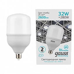 Лампа Gauss Elementary T100 32W 2600lm 4000K E27 LED 1/20