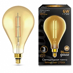 Лампа Gauss Filament PS160 6W 890lm 2700К Е27 golden straight LED 1/6