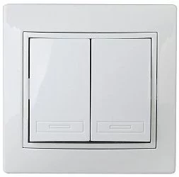 1-104-01 Intro Выключатель двойной, 10А-250В, IP20, СУ, Plano, белый (10/200/2400)