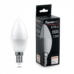 Лампа светодиодная Feron.PRO LB-1307 Свеча E14 7.5W 175-265V 6400K