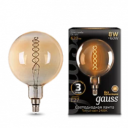Лампа Gauss Filament G200 8W 620lm 2400К Е27 golden flexible LED 1/6