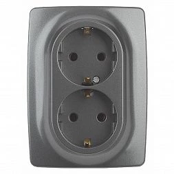 12-2106-12 ЭРА Розетка 2X2P+E Schuko, 16A-250В, IP20, Эра12, графит (10/100/1600)