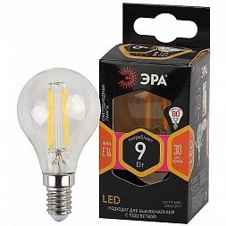 Лампочка светодиодная ЭРА F-LED P45-9w-827-E14 E14 / Е14 9Вт филамент шар теплый белый свет